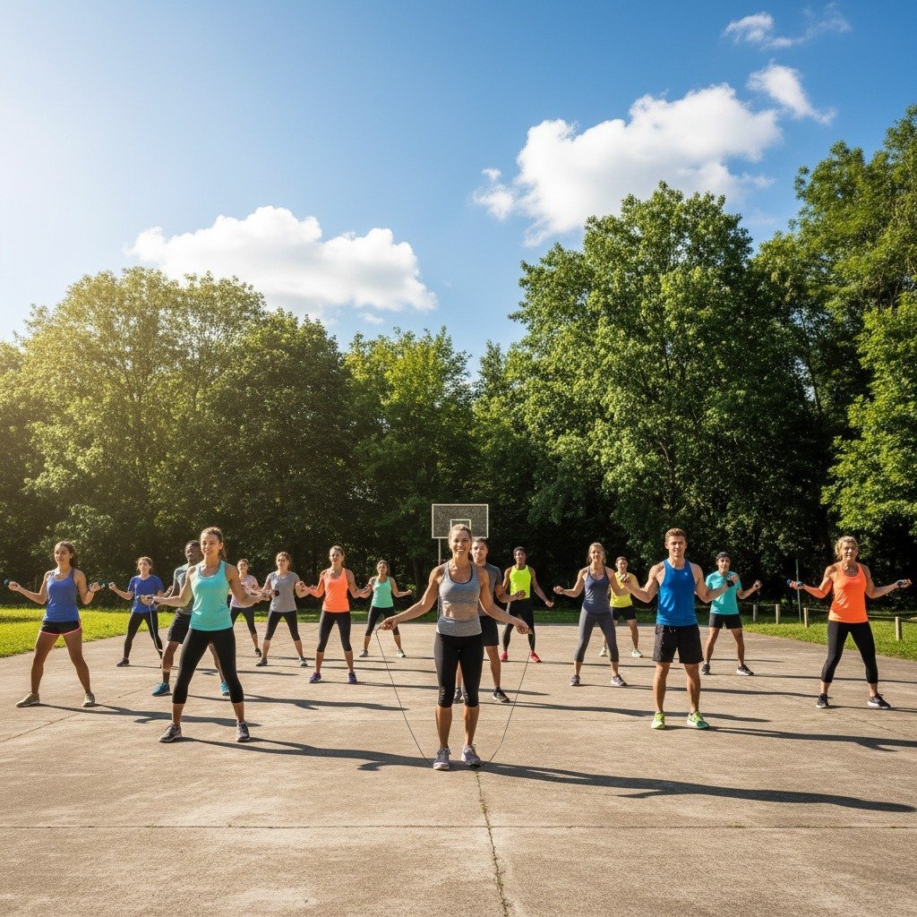 Grupo de pessoas si exercitando ao ar livre